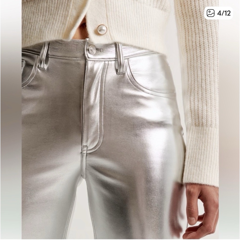 Abercrombie & Fitch 90's Straight Y2K Ultra High Rise Silver Vegan Leather Pants - Picture 4 of 4